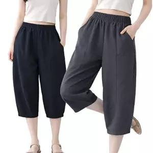 [모든GO]여성 항아리바지 린넨무드 밴딩 7부팬츠 절개포인트 쿨소재 여름바지