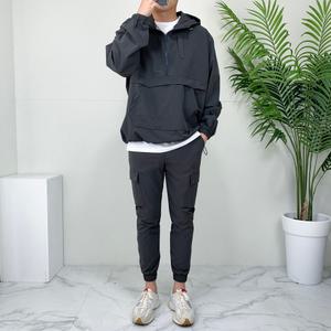남자 빅사이즈 스판 오버핏 반집업 후드 커플 아노락 세트 바람막이 카고 조거팬츠 4컬러