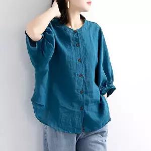 (55~88)3종세트 라운드넥 오버핏 썸머 단추 브리즈 냉감셔츠 롱셔츠 여성봄블라우스