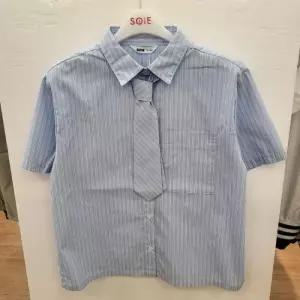 HC22 5부 스트라이프 타이 셔츠 여아 여름용 블루 면 타이 스트라이프 셔츠 25