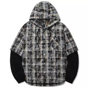 매장정품 트릴리온 TRILLION 페인티드 체크 레이어드 스웨트 후드 셔츠 [블랙] TRSSH26BK 140054