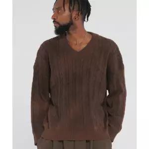 테네르 TENER 더티 스프레이 V 넥 트위스트 니트웨어 브라운 1948057