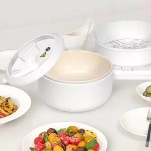 세라믹 전기 냄비 멀티쿠커 2단 찜기 라면포트 2.2L