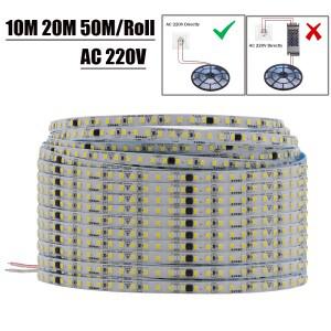 10M 20M 50M롤 AC 220V LED 스트립 필요 없음 드라이버 IP44 3000K 2835 120LedsM 유연한 리본 로프 테이프