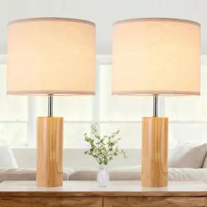 거실용 라푸푸 23.5인치 우드 테이블 램프 2종 세트 침실용 빈티지 농가 침대 옆 엔드 나이트스탠드용 대형
