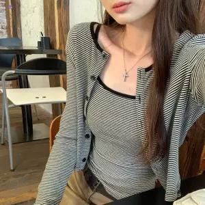 [투피스세트] 스트라이프 나시 가디건 set 봄 여름 가을 하객룩 레이어드 니트