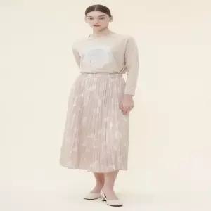 브러쉬 플라워 플리츠 스커트 베이지_YH04WNPSK01
