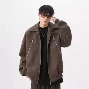 GLINE 남성 캐주얼 봄 빈티지 코트 재킷 터틀넥 디트로이트 점퍼 블루종 PU가죽 상의 JEN1