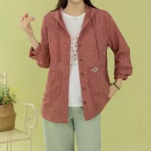 시어서커 체크 후드 남방 자켓 마담 미시 중년 여성 빅사이즈 40대 50대