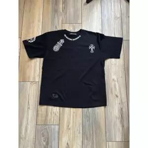 미국 크롬하츠 남성용 검정색 면 그래픽 십자가 로고 티셔츠 반팔 사이즈 L 236732956605