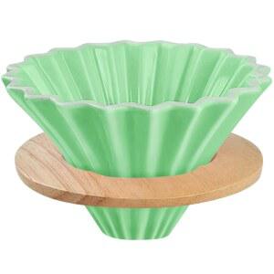 EHERDM 세라믹 커피 드 나무 스탠드 메이커 V60 스트레이너 모양 슬로우 2컵용 우아한 브루잉 그린 푸어