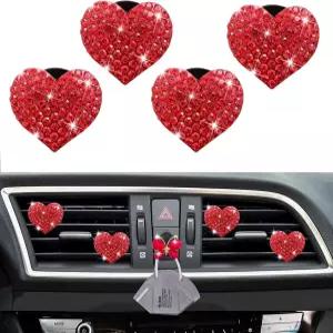 5개의 블링 레드 립스 에어 벤트 클립 하트 모양 크리스탈 자동차 참스 여성용 라인스톤 디퓨저 귀여운