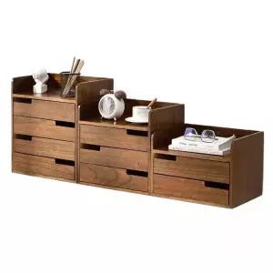 원목 나무 서랍 수납함 사무실 책상위 탁상 보관함 단 브라운 믹스컬러