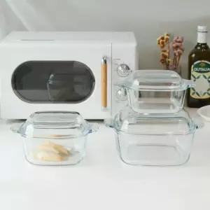 READYPLAN 내열유리 사각 밀폐용기 오븐용 전자레인지 그릇 3종 세트 구성 R.P