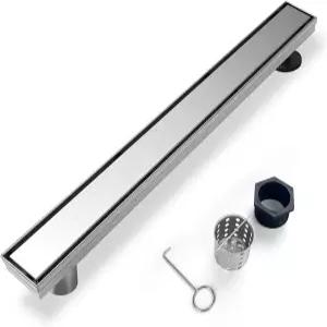 엘레플룸 오프셋 선형 샤워 배수구 24인치 2in1 타일 삽입 커버 포함 브러시드 AISI 304 스테인리스 스틸