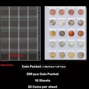 200포켓 동전 수집 북 10페이지 PU 가죽 앨범 돈 정리함 수납 가방