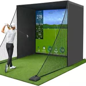 홈 10x8피트 케이지용 골프 시뮬레이터 인클로저 HD 임팩트 심 스크린 2개와 실내 차고에서 연습용 코너 폼