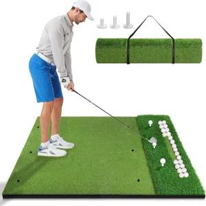 볼 트레이가 있는 GSK 듀얼 잔디 골프 타격 매트 5x4FT 15-20mm 연습용 두께의 훈련 패드 구동 치핑 EVA