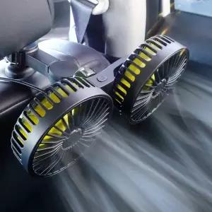 3 단 카시트 백 쿨링 선풍기 360 ° 조절식 듀얼 헤드 자동 헤드레스트 환기 브러시리스 자동차 액세서리