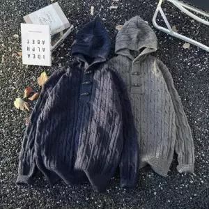 빈티지 남자 니트 솔리드 커플 소뿔 스웨터 기모 꽈배기 점퍼 후드 후드집업 KS1