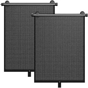 측면 창문용 접이식 차량용 그늘막 2팩 - 강력한 흡입 컵이 있는 롤러 UV 열 차단 햇빛 가리개 M 17.1