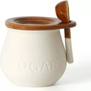 뚜껑과 숟가락이 있는 세티르바 세라믹 설탕 그릇 커피 바 장식용 16온스 용기 농가 병 디스펜서 빈티지
