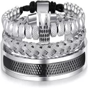 남성용 WFYOU 3PCS 스테인리스 스틸 팔찌 골드 로마 숫자 뱅글 트위스트 케이블 조절 가능 커프 고급 보석