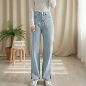 여성 하이웨이스트 롱 와이드 데님팬츠 뒷밴딩 밑단슬릿