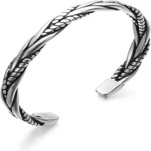 고피딘 925 스털링 실버 뱅글 남성용 빈티지 오픈 브레이슬릿 태국 수제 레트로 트위스트 땋은 커프