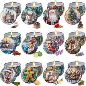 여성용 12팩 크리스마스 향초 선물 세트 가정용 2.5온스 소이 왁스 아로마테라피 캔들 최고의 추수감사절