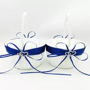 진주 손잡이가 달린 웨딩 플라워 걸 바구니 2개 약혼식 파티 장식용 더블 하트 라인스톤 공예품이 있는