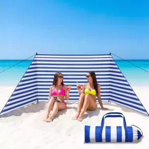 타이겐 15 x 4.6 피트 비치 윈드 스크린 세트 블로커 일광욕 프라이버시 스트라이프와 메탈 폴 그라운드