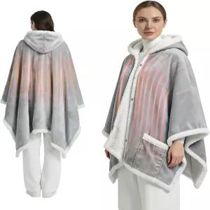 마이오수스 온열 담요 웨어러블 숄 포켓이 있는 일렉트릭 랩 폰초 후드티 6가지 난방 레벨과 4가지 시간