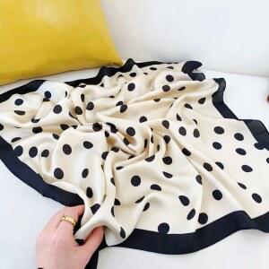 여성용 도트 프린트 가방 70X70CM 새틴 손수건 작은 헤어 패션 스카프 실크