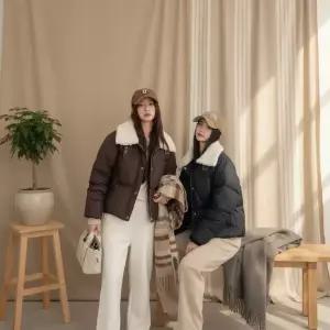 [하프클럽/옷자락]여성 하이넥 페이크퍼 숏무스탕 패딩자켓