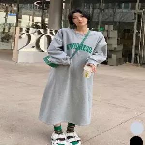 기모 안감 맨투맨 롱 원피스 라운드넥 긴팔 루즈핏 배 부분 넉넉한 여유 임산부