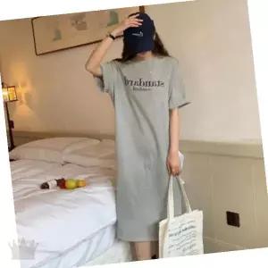 임신 기간 편안한 레터링 프린트 반소매 긴 기장 여성 홈웨어 일상복 느슨한