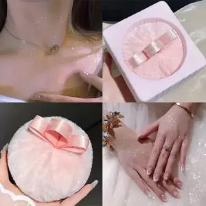얼굴 바디 글리터 하이라이터 메이크업 파우더를위한 휴대용 퍼프가있는 큰 푹신한 라운드