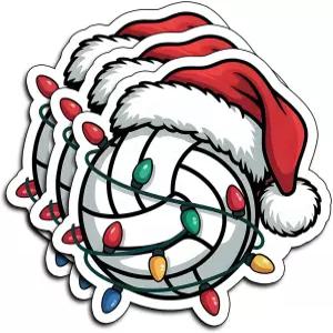 3Pcs 배구 크리스마스 스티커 산타 모자 스트링 조명 재미있게 꾸미기 선물 방수 홀리데이 견적 비닐 데칼
