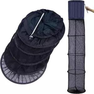 WEISGJA 낚시 케 바구니 접이식 나일론 물고기 앵커 볼트가 달린 보관망 미노우 게 가재블랙(60X3인치)용