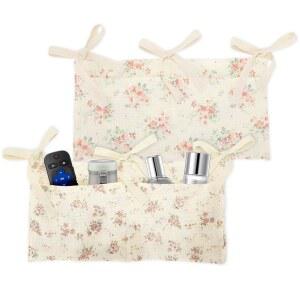 BangBoom 2피스 플로럴 패턴 침대 옆 캐디, 포켓 2개 포함, 옆에 걸 수 있는 수납 정리함, 기숙사 방 이층 가방 가정용 리모컨 열쇠 안경 (베이지)