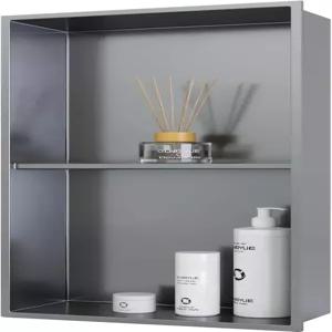 OLNGYUE 12 x24 욕실 샤워 틈새 선반 이중층 스테인리스 스틸 타일 필요 없음 - 집 장식용 오목한 벽 상자