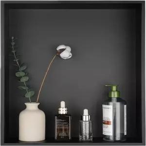 JQK 샤워 틈새 시장 타일 필요 없음 18 ×14 매트 블랙 욕실 삽입 선반 304 스테인리스 스틸 오목 캐디