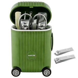 미니 여행 가방에 담긴 8피스 매니큐어 세트, 스테인리스 스틸 도구가 포함된 귀여운 여행용 네일 클 키트, 자동차 콘솔용 휴대용 그루밍 케어, 사무실 책상 장식 및 독특한 선물, 올리브 그린, 3.9인치