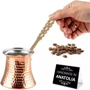 하칸 터키 커피 포트 스토브 탑 워터 보일러 메이커 버터 초콜릿 밀크 워머 수작업 구리 소재로 균일하고