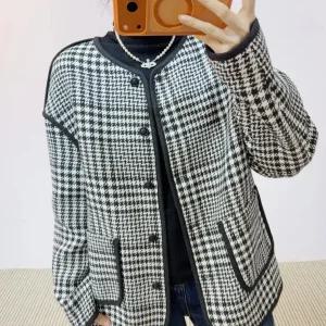 빛채운 블랙 여친 봄 이른 잔 앤 체크 반바지 코트 OPH1