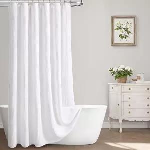 SMTHOM 와플 위브 샤워 커튼 면 원단 텍스처 스톨 욕실용 화이트 54Wx72L