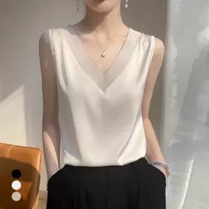 실키브이넥나시블라우스_HL6MBL002C