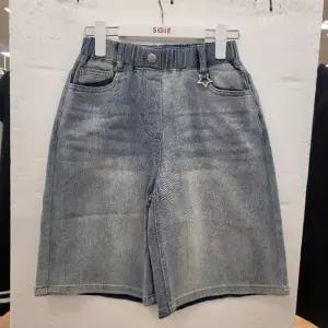 소이 HC22 6부 키링 버뮤다 데님 바지 여아 여름용 블루 버뮤다 허리밴드 스판 6부 청