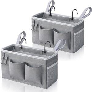 칸리추 2개 침대 옆 캐디 정리 및 포켓이 객실 로프트 보관 가방 선반용 그레이) 바구니 홀더 2층 있는 액세서리(침대 병원 걸이 기숙사 물컵